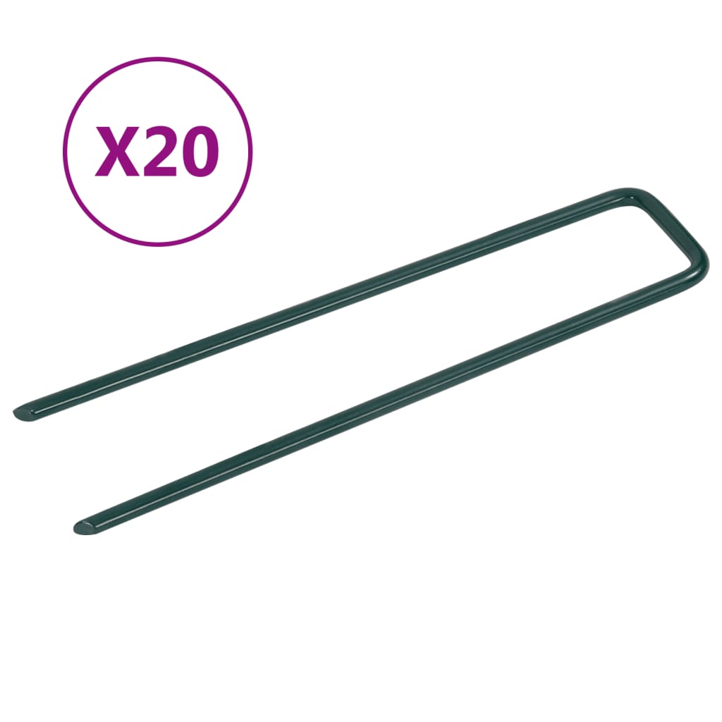 vidaXL Grampos para relva artificial em forma de U 20 pcs ferro